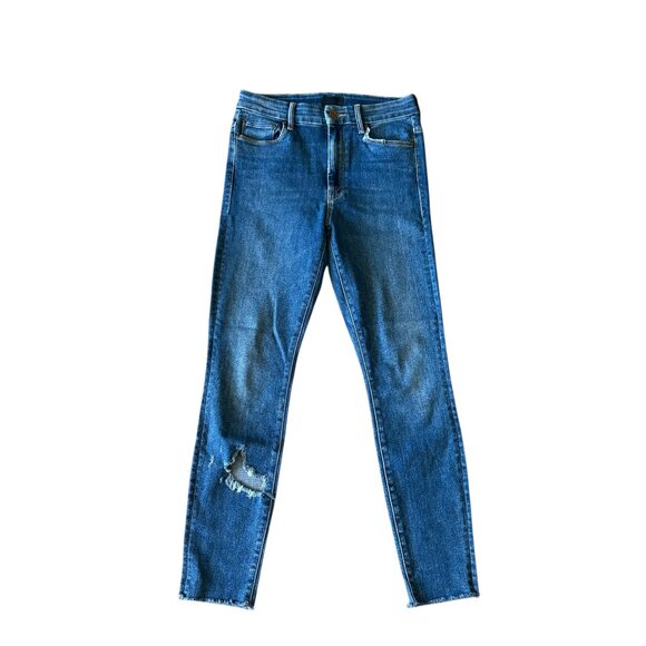 MOTHER Denim High Waisted Ankle Fray Jeans Distressed Size 27 - Picture 1 of 6